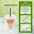 Disposable 360ml transparent PP plastic cold drink cup with black straw and flat lid - 360ml With Flat Lid Straw and Leak-proof Paper