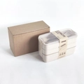 Three-layer 900ml wheat straw bento lunch box with spoon and kraft paper packaging box - 900ml Wheat Straw 3-Layer Lunch Box + Paper Box (Beige)