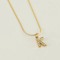 Gold stainless steel necklace with sparkling crystal-set letter K pendant on white background - Letter K (With Chain)