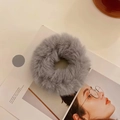 Plush faux fur scrunchie in chic cold grey, high elasticity winter hair accessory - Light Gray