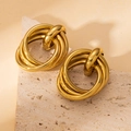 Chic irregular multi-layer geometric gold hoop earrings with polished stainless steel finish - Gold Layered Multi-Hoops (BJGE0706)