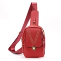 Red PU leather chest bag with golden V-shaped rivets and adjustable strap - Red