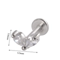Clou de piercing en V en acier argenté avec deux pierres claires, taille 5,5mm x 3,6mm - 2 Gouttes d'Eau / Acier Inoxydable 1.2*6mm