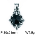 Retro punk cross pendant with black zircon in silver steel, 30x21mm 5g size - Retro Black Gem Inlaid Cross Style (KP76854-BD)