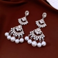 Elegant silver tassel earrings with white pearls and sparkling crystals on red velvet - 44# Silver - Classic Crystal Pearl (Silver Earring Post)