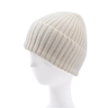Classic cream ribbed knit beanie with thick fold-over cuff on a white display model - One Size (54-60cm) / White