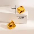 Gold plated irregular wavy stud earrings with a polished 18K mirror finish surface - Wave Square 3 / Gold