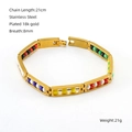 Bracciale in acciaio al titanio placcato oro 18 carati con perline multicolore e maglie rettangolari - Multicolore (344)