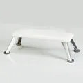 Minimalist white leather manicure footrest with silver metal legs and non-slip pads - Pearl White (Sheet Metal Chrome Legs)