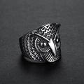 Vintage stainless steel owl ring with intricate feather details and a retro punk finish - US 7 / Vintage Silver-Black