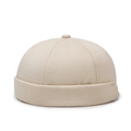 Minimalist beige cotton canvas sailor docker cap with vintage rolled cuff design - Adjustable / Beige