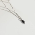 Elegant silver necklace featuring a black elliptical marquise pendant with delicate link chain - Black (Silver)