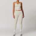 Creamy white halter yoga set featuring high waist leggings and sports bra for fitness - S / Grey Apricot (Top+Leggings)
