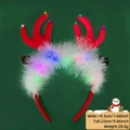 LED Christmas headband with red sequins, white feathers and colorful lights - Red Antler With Bells