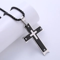 Collana con pendente a croce a tre strati da uomo in acciaio inossidabile nero e argento - Con catena / Bicolore Nero