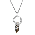 Silver crescent moon and star pendant necklace with tiger eye stone hexagonal prism - Tiger's Eye / Silver Chain