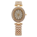 Orologio da donna ovale in oro di lusso con cristalli e quadrante floreale - Oro