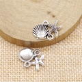 Starfish and shell connector pendants in antique silver finish for jewelry making - Antique Silver