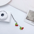 Handmade glass cherry beaded phone strap and camera lanyard with cute red cherry charms - Lampwork Cherry Phone Chain