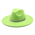 Neon green wide brim fedora hat with sparkling sequin band and metallic M emblem - M (56-58cm) / Fruit Green