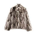Faux fur jas voor dames met stijlvolle zwart-witte harige strepen en een losse pasvorm - XS / Gestreepte Grijs Wit