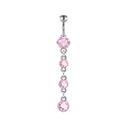 Silver belly button ring with four round pink cubic zirconia gems on white background - Pink Classic