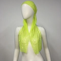 Macro view of neon yellow mesh headscarf with glittering rhinestones for party wear - Long Style / Fluorescent Green