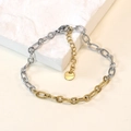 Macro detail of two-tone stainless steel chain bracelet with lobster clasp and tag - Twisted Rope Texture Alternating Chain / Bicolor-Twist Rope Beads (SL5356)