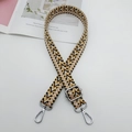 Adjustable colorful fabric shoulder strap with yellow zigzag pattern and silver metal clips - Dark Khaki Black White + Silver Hook