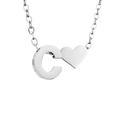 Collana minimalista d'argento con ciondolo a lettera C e charm a forma di cuore - C-Acciaio