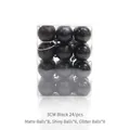 24-piece 3cm black Christmas balls set with matte, glossy, and glitter finishes - Shiny Matte Glitter Mix / Black