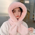 Sciarpa con cappuccio in peluche rosa a pois bianchi per calore e vento invernale - Rosa