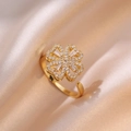Golden clover ring with white zircon stones on champagne silk background - Heart Ring (J0206) / Gold