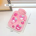 Pink plush hot water bag with cute bear and strawberry print, 500ml capacity size - 500ml / Pink Strawberry Bear Head