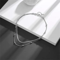 Silver double-layer necklace with snake chain and beads made of stainless steel - Double Layer Silver Round Bead Snake Chain (C210)