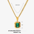 Collar de acero inoxidable dorado con colgante de piedra verde rectangular - Colgante Rectángulo / Oro Verde Esmeralda (ZN302)