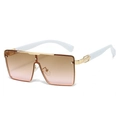 Square gradient lens sunglasses with gold metal bridge and white temples style - White Gold Frame Tea Pink Lens