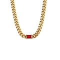 Collana a maglia cubana dorata con ciondolo rettangolare in gemma rossa con montatura a griffe - Zircone Rosso