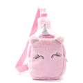 Detail of pink plush unicorn kids chest bag with soft texture and adjustable strap - Pink