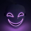 Front view of LED glowing clown mask with purple lighting on black background - Smiling Style (Purple Light)