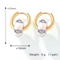 18k gold plated stainless steel hoop earrings with blue marbled white stone beads - Gold White Marble Pattern Small Style (F357)