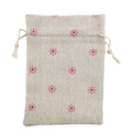 Floral drawstring linen bag with pink daisy print for jewelry gift packaging - 10*14cm / Pink Chrysanthemum