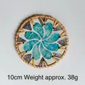 10cm handmade rattan coaster with teal shell flower inlay and woven border - Toothed Blue Flower 10CM