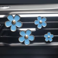 Set of four blue daisy flower car air vent clips with elegant gold trim decoration - 4pcs Set + Fragrance Tablet / Blue