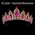 Luxury gold bridal crown featuring vibrant rose red rhinestones and teardrop crystal - KC Gold + Rose Red Rhinestone