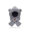 Detail of plush grey teddy bear hood with scarf and soft faux rabbit fur texture - Grey Blue - [Wave Bear]