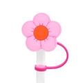 Pink and orange silicone flower straw cover cap and dust plug accessory for straws - 1704-68 Pink Five-petal Flower