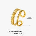 Anillo ajustable de acero inoxidable dorado de doble capa con textura de espiga - Talla 7 (Ajustable) / Anillo de Trigo Dorado