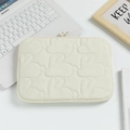 Quilted cream laptop sleeve with bunny pattern and dual metal zippers for tablets - 11" / White