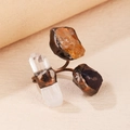 Macro detail of raw amethyst and quartz crystals set in antique bronze punk style ring - Adjustable Open / Amethyst Citrine Clear Quartz